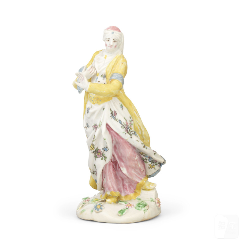 A rare Liverpool (Samuel Gilbody) figure of a lady in Turkish costume, circa 1758-60